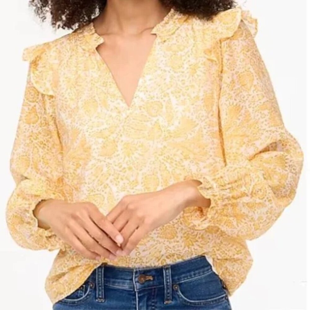 J CREW YELLOW RUFFLE-COLLAR TOP